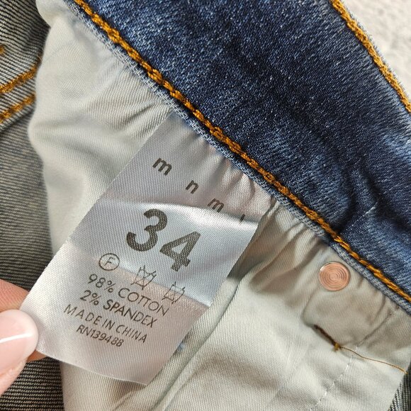 MNML Jeans Mens 34 Blue X203 Stretch Denim Distressed Ripped Slim Fit Pants - Picture 6 of 16